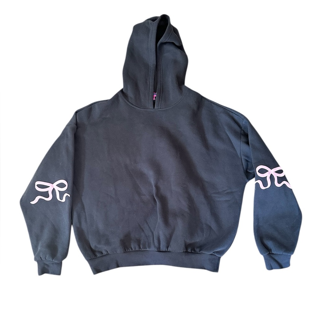 Edikted Black Hoodie with Pink Bow Sleeves